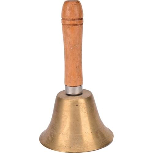Classic and elegant design Solid Brass Wooden Handle School Reception Dinner Wood Shop Hotel Hand Bell Christmas toy