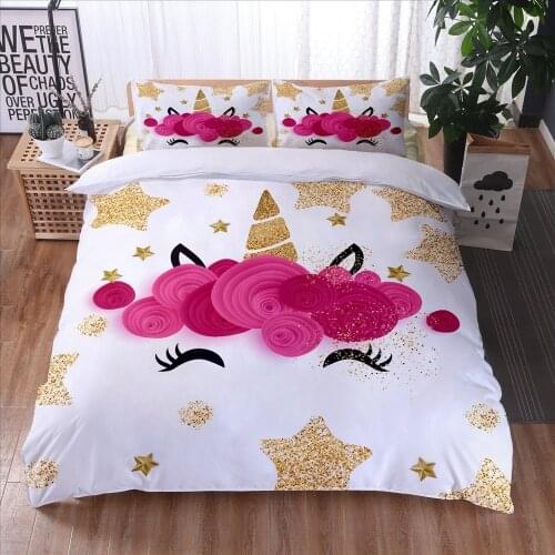 Golden Unicorn 3D Bedding Set for Kids Crib Children Baby Cartoon Duvet Cover Set with Pillowcase Quilt Cover 3 Pieces