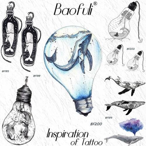 Bulb Fish Sea Waterocolor Whale Bottle Temporary Tattoo For Children Sticker Fake Custom Tattoos Waterproof Body Art Toys Gifts