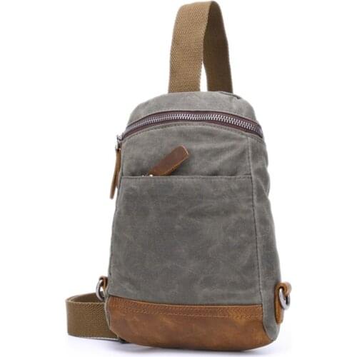 Men Messenger Bags Retro Canvas Waterproof Daily Chest Crossbody Bag High Quality Leather Travel Outdoor Male Shoulder Small Bag