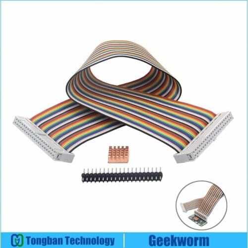 Geekworm Raspberry Pi Zero / Zero W (wireless) kit | 2x20 Pin GPIO Ribbon Data Cable + 2x20 Pin Male Header + Copper Heat Sink