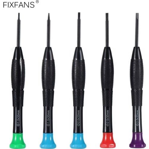 FIXFANS 5Pcs Small Flat Head Slotted Screwdriver Set for Electronics Glasses Watch Repair Tool Kit 1.2mm 1.5mm 2.0mm 2.5mm 3.0mm