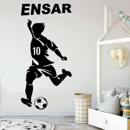 Customizable personalized name football player icon vinyl wall decals boy teen room home decor wallpaper DZ25