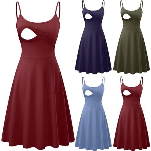 2021 New Womens Pregnancy Sleeveless Nursing Pleat Dress Maternity Dress Breastfeeding Clothes Knee Length Pregnancy Dresses