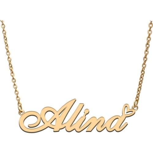Love Heart Alina Name Necklace for Women Stainless Steel Gold & Silver Nameplate Pendant Femme Mother Child Girls Gift