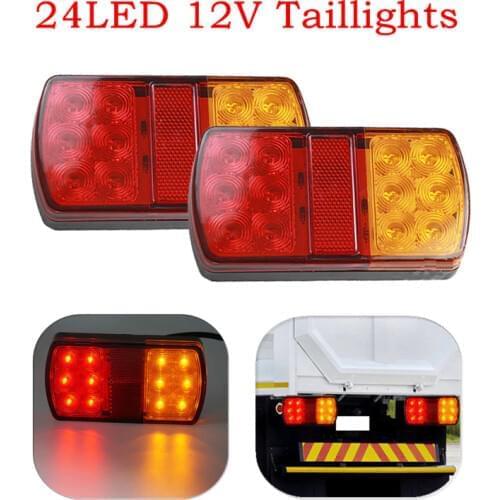 Pair Waterproof 24 LED 12V Taillights Trailer Truck Lorry Stop Rear Tail Light Auto Car Signal Lamp Caution Indicator Fog Light