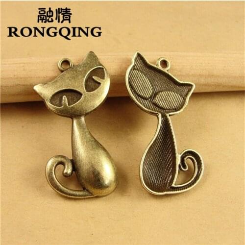 RONGQING 40pcs/lot 24*39MM fox animal antique alloy charm pendant Charms fit Bracelets & Necklaces DIY Jewelry