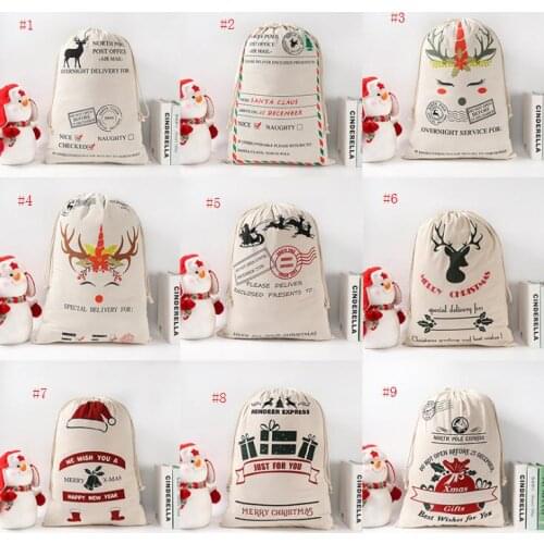 Christmas Gift Bag Large Orgainic Heavy Canvas Bag Santa Sack Drawstring Bag With Reindeers Candy Bags for kids 12 Styles SN2812