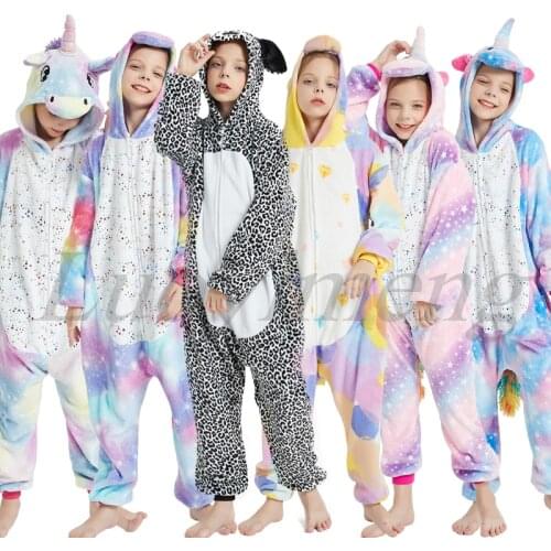 Christmas Pajamas Cartoon Costume Flannel Animal Pyjamas Kids Onesies Big Girls Boys Warm Soft Sleepwear Unicorn Kigurumi Clothe