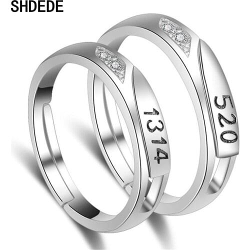 SHDEDE Open Ring Adjustable 925 Silver Korean Fashion Finger Rings Wedding Engagement Couple Anniversary Gift -WH70