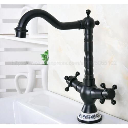 Basin Faucets Oil Rubbed Bronze Bathroom Sink Faucet 360 Degree Swivel Spout Double Cross Handle Bath kitchen Mixer Taps znf644