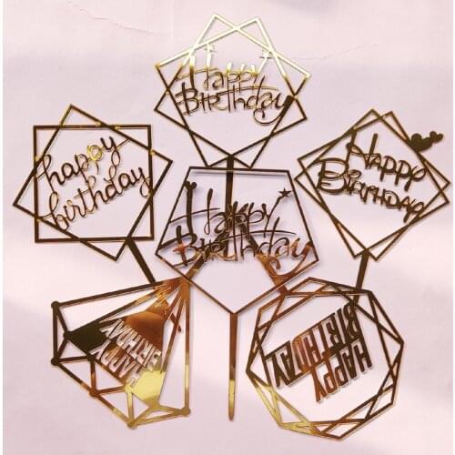 New Gold Happy Birthday Cake Topper Acrylic Classic Letters Birthday Cupcake Topper for Birthday Party Dessert Cake Decorations