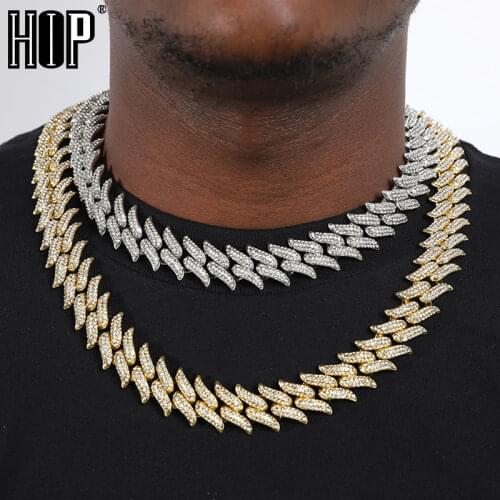 Hip Hop 19MM Bling AAA+ Iced Out Alloy Rhinestones Thorns Cuban Link Chain Necklace For Men Jewelry