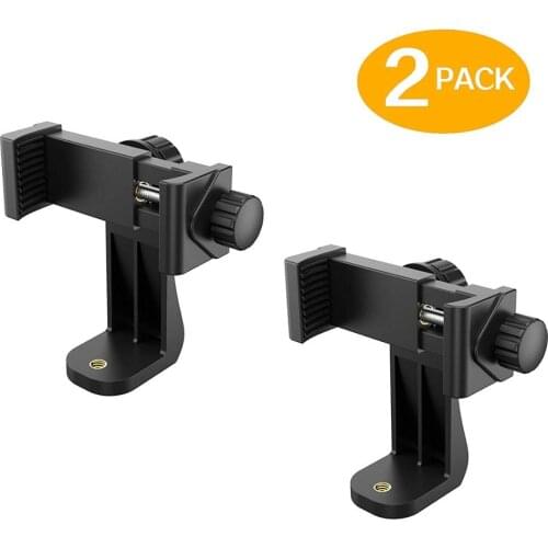 Universal Phone Tripod Mount (2 Pack) 1/4" Screw Adapter Cell Phone Holder with Adjustable Clamp Compatible with iPhone, Samsung