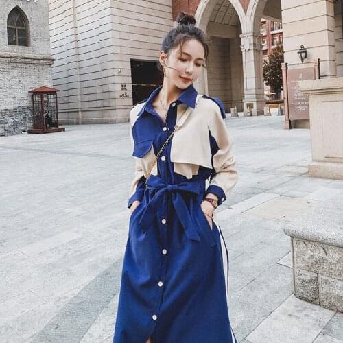 Windbreaker Style Feminine Temperament Retro Dress Female 2021 Spring Slim Long Sleeve French Stitching Shirt Dress Women zh358