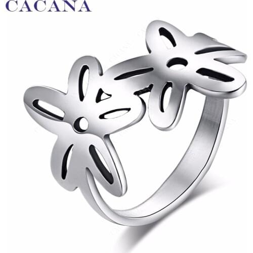 CACANA Stainless Steel Rings For Women With Double Flower Fashion Jewelry Wholesale NO.R71
