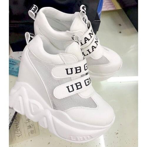 Hot Summer Mesh Breathable Shoes Woman High Platform Heels Casual Shoes 2019 Women 12CM Heels Wedges Sneakers Chaussures Femme