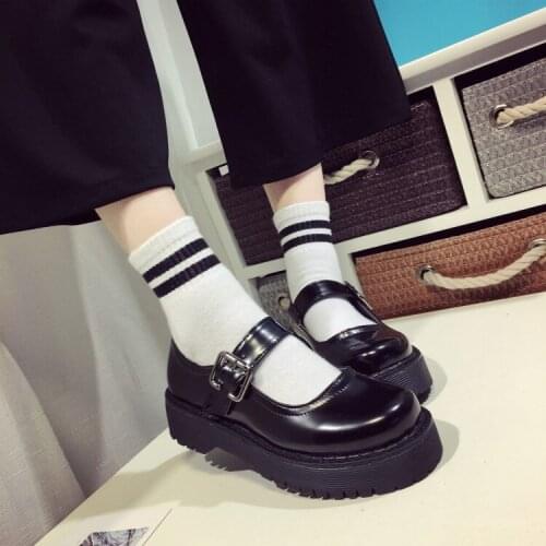 New Female high heels black Performance Buckle Round Head Thick High Heel Muffin Thick Sole Single Shoe toe platform Large size