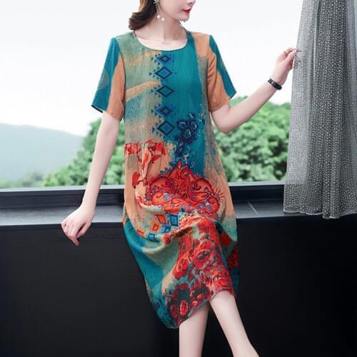 2021 Summer High Quality Floral Mulberry Silk Dresses Vintage 4XL Plus Size Runway Midi Dresses Elegant Women Bodycon Vestidos