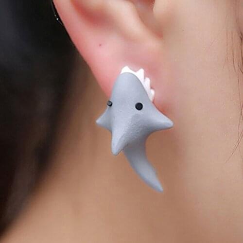 1 Pair New Handmade Polymer Soft Ceramics Stud Earrings Women DIY 3D Animal Earrings Cartoon Shark Earrings Fashion Jewelry