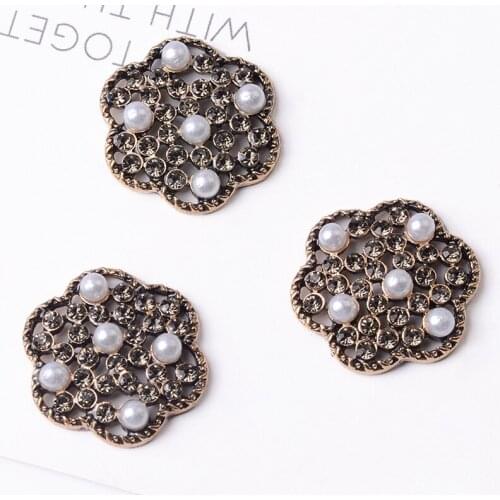 DIY Handmade Jewelry Making 10pcs 21*23mm Anti-gold color New fashion Alloy Material Crystal Pearl Flower Shape charm