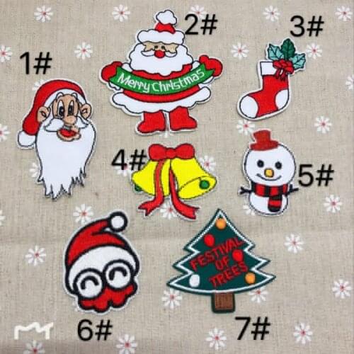 50pcs/lot Embroidery Patch Clothing Accessories Biker Christmas Decoration Santa Claus Socks Bell Snowman Badge Heat Transfer