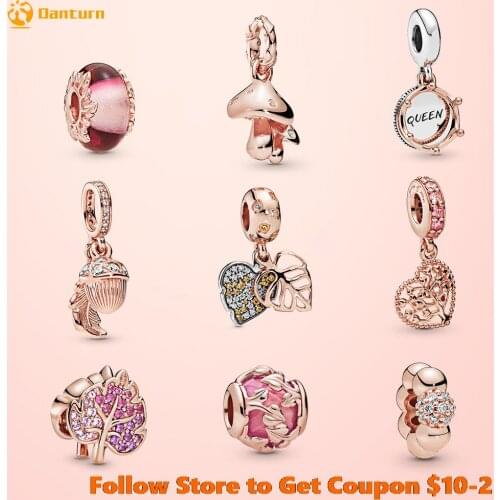 2020 New 925 Sterling Silver Beads Pink Decorative Leaves Charms fit Original Pandora Bracelets Women DIY Jewelry