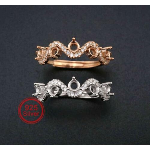 3MM Round Wave Curve Rose Gold Plated Solid 925 Sterling Silver DIY Adjustable Prong Ring Settings Blank for Gemstone 1210063