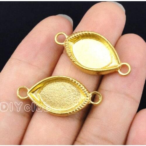 30pcs-Gold Tone Eye Shape Cameo Cabochon Base Settings Connector Charms, inner 15x10mm