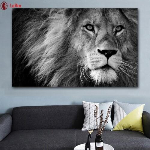 Diamond embroidery Abstract animal , black and white lion diamond painting cross stitch 5d full square round drill 5d puzzles