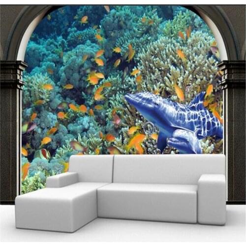 Beibehang Wallpapers Custom Art Deco Picture Underwater World Dolphin Hotel Coral Modern Dining Room Fresco Panel papier peint