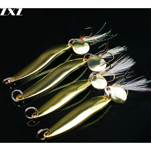 5pcs Metal Spoon Spinner Fishing Lure Hard Baits 5g 13g Jig Sequins Noise Paillette with Feather Treble Hook Artificial Tackle