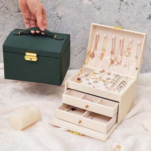 New Large-Capacity Jewelry Storage Box Multi-Layer Home Earrings Necklaces Organizer Case Locking Flannel Make Up Holder Boxes