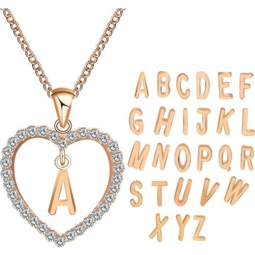 LETAPI Fashion Zircon Heart Dainty Initial Necklace Gold Silver Color Letter Choker Necklace For Women Pendant Jewelry Gift