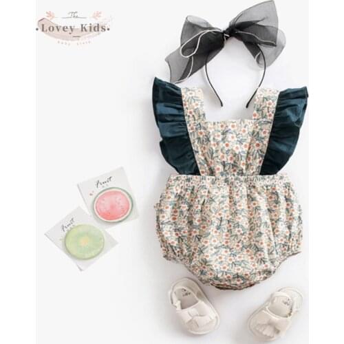 2021 Toddler Baby Girl Bodysuits Floral Sweet One Piece Square Neck Ruffle Sleeve Cotton Soft Body Suit Newborn Clothes 0-3Y