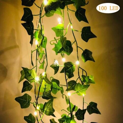2M/10M Green Leaf Garland String Lights LED Flexible Copper Artificial Leaf Vine Lights For Christmas Wedding Party Decor #20