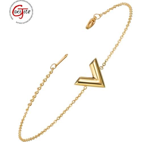 Goxijite Simple Letter V Bracelet For Women Stainless Steel V Charm Bracelets Bangles Jewlery Gift Drop Shipping