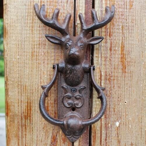 JD European Retro Cast Iron Door Knocker Crafts Deer Head Door Knock Antique Door Handle Garden Home Decoration