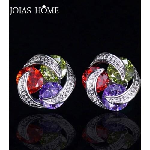 JoiasHome 925 sterling silver earrings Korean version mix and match colorful zircon flower shape earrings exquisite wedding gift