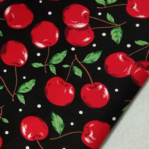 Red Cherry 98/3 Cotton Spandex Elastic Printed Fabric Patchwork Floral Stretchable Fabric Party Home Decor