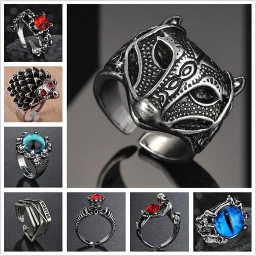 Hot Punk Gothic Fox Mask Male Ring Hip Hop Vintage Metal Animals Evil Eye Skull Free Open Rings Women Men Jewelry Bijoux