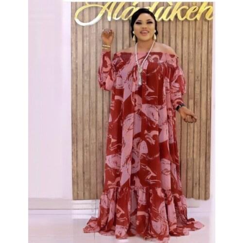 Graffiti Fashion Off Shoulder African Evening Dresses Party Loose Big Swing Robe Beach Gown Sexy Morocco Female Maxi Printing