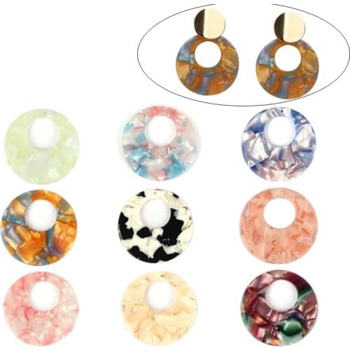35MM 6pcs/lot Fashion Acetic Acid Resin Round Circle Charms Pendant For DIY Jewelry Making Finding Earrings Accessories
