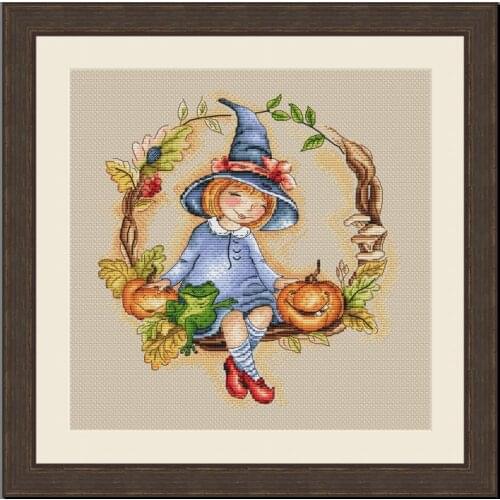 Young witch with wreath cross stitch kits aida fabric 18ct 14ct 11ct flaxen linen cotton thread embroidery kits DIY craft set