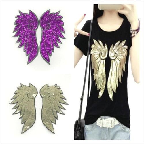 Sequined Patches Large Angel Wing Embroidered Patches for Clothes wing Sequin Patches Applique Sew on Patch Badge DIY Stickers