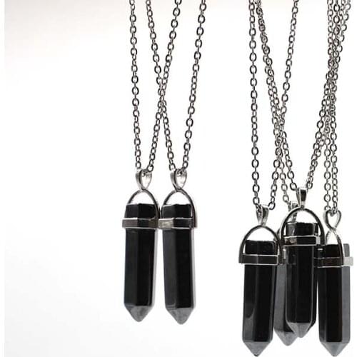 New Arrival Summer Hot Couples Natural Black Gallstone Six Prism Easy Matching Necklace Small Gifts