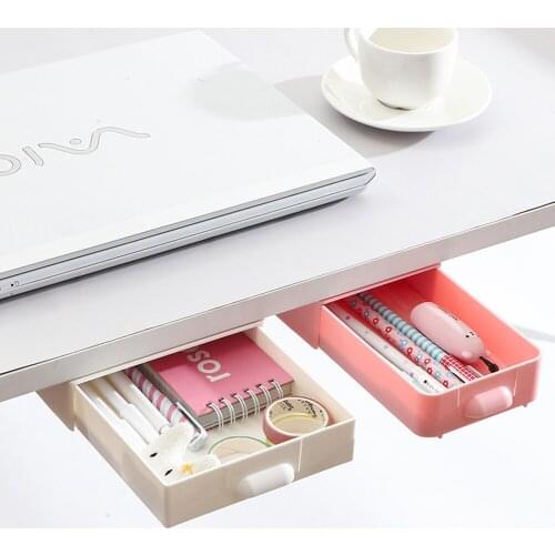 New Self Stick Pencil Tray Desk Table Storage Drawer Organizer Box Under Desk Stand Self-adhesive Under-drawer Box Office Storag