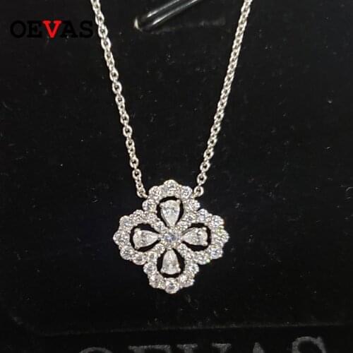 OEVAS Romantic 925 Sterling Silver Four-leaf Clover Sparking Zircon Pendant Necklace For Women Party Fine Jewelry Fashion Gifts