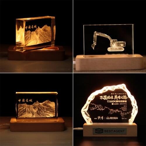 Rectangle LED Lights Display Base Wooden Lighted Base Stand Lasers Crystal Glass Night Lighted Base Resin Art Ornament