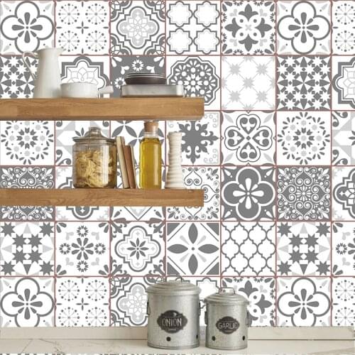 Grey Vintage Europe Style Floor Tiles Diagonal Wall Stickers Bathroom Kitchen Waist Line Art Mural Tile Vinyl Wall Decals Custom